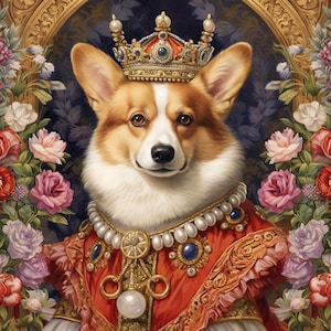 Custom Dog Portrait, Renaissance Dog Painting, Royal Dog Portrait, Gift for Pets, Animal Portrait Painting, Floral Pet Portrait, Regal