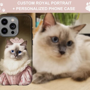 Anpassat husdjursfodral, kungligt hundporträtt, anpassat husdjursfodral, personligt hundfodral, iPhone-skal med katt bild 2