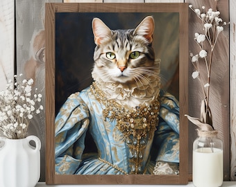 Ritratto di gatto personalizzato, dipinto di gatto reale, regalo per amanti degli animali, ritratto reale, regalo ritratto di animale domestico, arte murale, rinascimentale