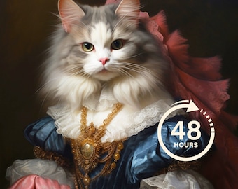 Custom Cat Portrait, Pet Portrait gift, Wall Decor, Princess Cat Portrait from Photo, Royal Pet Portrait, Regal Cat Portrait, Cat Lover Gift