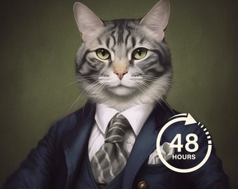 Custom Cat Portrait, Pet Portrait, Renaissance Cat Painting, Pet Lovers Gift, Royal Portrait, Wall Decor, Wedding Gift, Cat in suits,