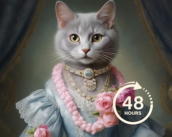 Retrato personalizado de gato real, pintura de gato renascentista, presente para amantes de animais de estimação, retrato real, presente de retrato de animal de estimação, pintura de animais, decoração de parede