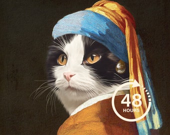 Portrait personnalisé de chat royal, peinture de chat de la Renaissance, cadeau pour amoureux des animaux de compagnie, portrait royal, cadeau portrait d'animal de compagnie, peinture animalière, décoration murale