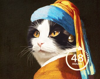 Retrato de gato real personalizado, pintura de gato renascentista, presente para amantes de animais de estimação, retrato real, presente de retrato de animal de estimação, pintura de animal, decoração de parede