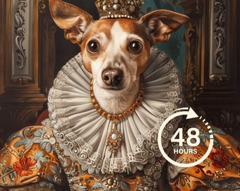 Ritratto di animale domestico reale personalizzato, pittura rinascimentale per cani, regalo per gli amanti degli animali domestici, ritratto reale, regalo per ritratto di animali domestici, arte murale