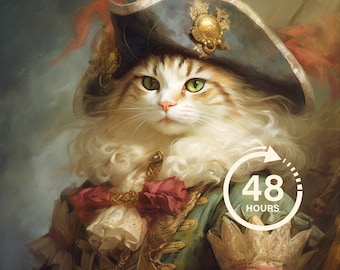 Custom Royal Cat Portrait, Pet Lovers Gift, Royal Portrait, Pet Portrait gift, Gift for Cat Lover, Wall Decor, Mom Gift