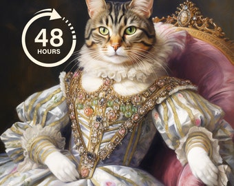 Custom Lady Cat Portrait, Baroque Lady Cat Painting, Pet Lovers Gift, Royal Portrait, Pet Portrait gift, Gift for Cat