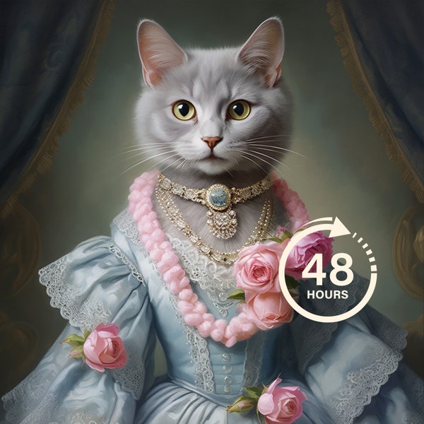 Benutzerdefiniertes königliches Katzenportrait, Renaissance-Katzengemälde, Haustierliebhaber-Geschenk, königliches Portrait, Haustierportrait-Geschenk, Tiergemälde, Wanddekoration