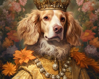 Custom Royal Pet Portrait, Renaissance Dog Painting, Royal Dog Portrait, Gift for Pets, Animal Portrait Painting, Floral Pet Portrait, Regal