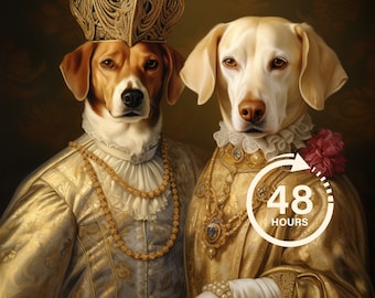 Retrato real personalizado de animais de estimação, pintura de cachorro renascentista, presente para amantes de animais de estimação, retrato real, presente de retrato de animais de estimação, pintura de animais, decoração de parede
