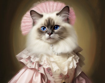 Retrato personalizado de gato, pintura de cachorro renascentista, presente para amantes de animais de estimação, retrato real, presente de retrato de animal de estimação, pintura de animais, decoração de parede