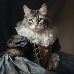 Retrato de gato real personalizado, pintura de gato renacentista, regalo de amantes de las mascotas, retrato real, regalo de retrato de mascota, pintura de animales, decoración de pared