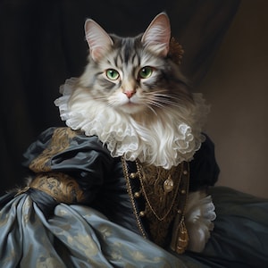 Portrait personnalisé de chat royal, peinture de chat de la Renaissance, cadeau pour amoureux des animaux de compagnie, portrait royal d'animal de compagnie, cadeau portrait d'animal de compagnie, peinture animalière, décoration murale