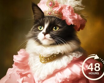 Retrato de gato real personalizado, pintura de gato renascentista, presente para amantes de animais de estimação, retrato de animal de estimação real, presente de retrato de animal de estimação, pintura de animal, decoração de parede