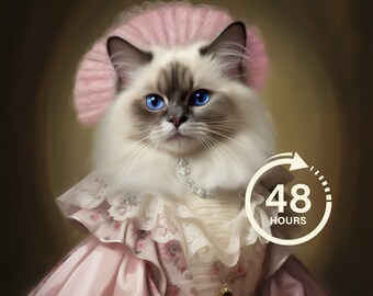 Retrato personalizado de gato real, pintura de gato renascentista, presente para amantes de animais de estimação, retrato real, presente de retrato de animal de estimação, pintura de animais, decoração de parede