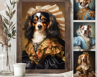 Benutzerdefiniertes königliches Hundeportrait, königliches Hundegemälde, Haustierliebhaber-Geschenk, königliches Porträt, Haustierportrait-Geschenk, Tiergemälde, Wanddekoration, Renaissance