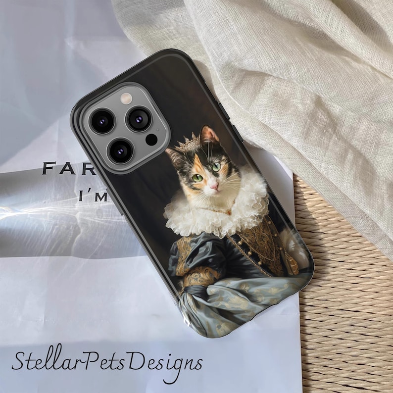 Anpassat husdjursfodral, kungligt hundporträtt, anpassat husdjursfodral, personligt hundfodral, iPhone-skal med katt bild 1