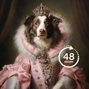 Portrait d'animal de compagnie royal personnalisé, peinture de chien royal, cadeau pour amoureux des animaux de compagnie, portrait royal, cadeau portrait d'animal de compagnie, peinture animalière, décoration murale, Renaissance