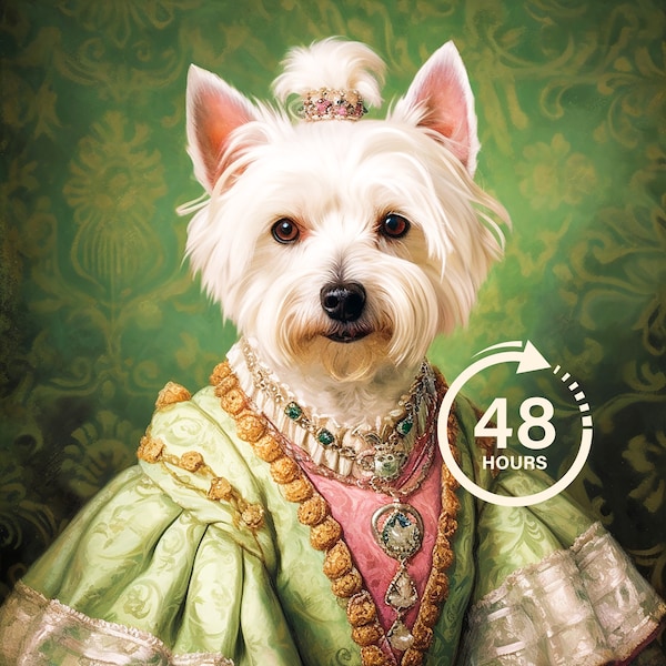 Retrato de animal de estimação real personalizado, pintura de cachorro renascentista, presente para amantes de animais de estimação, retrato real, presente de retrato de animal de estimação, presente para gato, presente para cachorro