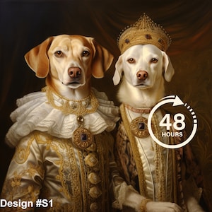 Custom Royal Pet Portrait, Two Dog Portrait, Renaissance Dog Painting, Royal Dog Portrait, Gift for Pets, Multiple Pet Portraits