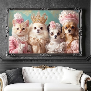 Multiple Pet Portrait Painting Canvas, Renaissance Dog Portrait, Royal Pet King Portrait Painting, Three Cats Portrait, Three Dog Portraits