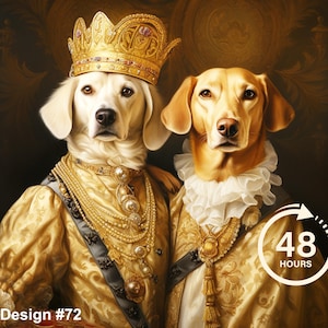 Custom Royal Pet Portrait, Two Dog Portrait, Renaissance Dog Painting, Royal Dog Portrait, Gift for Pets, Wall Art, Pet Memorial Gift