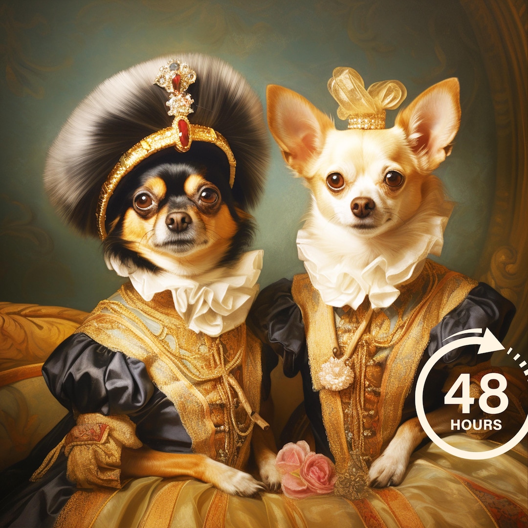 Two Dogs Portrait Custom Royal Pet Portrait, Two Dog Portrait, Renaissance Dog Painting ...