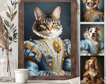 Fancy Cat Portrait, Royal Cat Painting, Pet Gift, Royal Portrait, Pet Portrait gift, Animal painting, Wall Art,Renaissance, Medieval