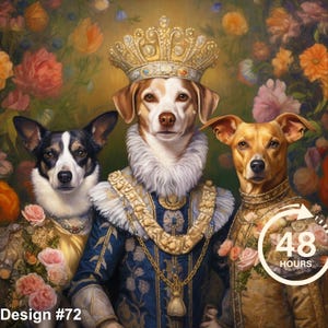 Custom Royal Pet Portrait, Two Dog Portrait, Renaissance Dog Painting, Royal Dog Portrait, Gift for Pets, Wall Art, Pet Memorial Gift