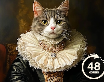 Ritratto di gatto rinascimentale personalizzato, dipinto di animali domestici reali, regalo per amanti degli animali domestici, ritratto reale, regalo ritratto di animali domestici, ritratto di gatto personalizzato da foto