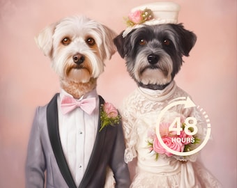 Retrato de cachorro personalizado, presente de dia dos namorados, pintura de cachorro renascentista, presente para amantes de animais de estimação, retrato real, presente de retrato de animal de estimação, decoração de parede, casamento