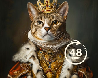 Custom Cat King Portrait, Royal Cat Painting, Pet Lovers Gift, Royal Portrait, Pet Portrait gift, Animal painting, Father&#39;s Day Gift