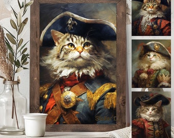 Custom Pet Portrait, Pirate Pet Portrait, Cat Portrait, Funny Dog Painting, Funny Gift, Christmas Gift, Gift for Pets, Wall Decor
