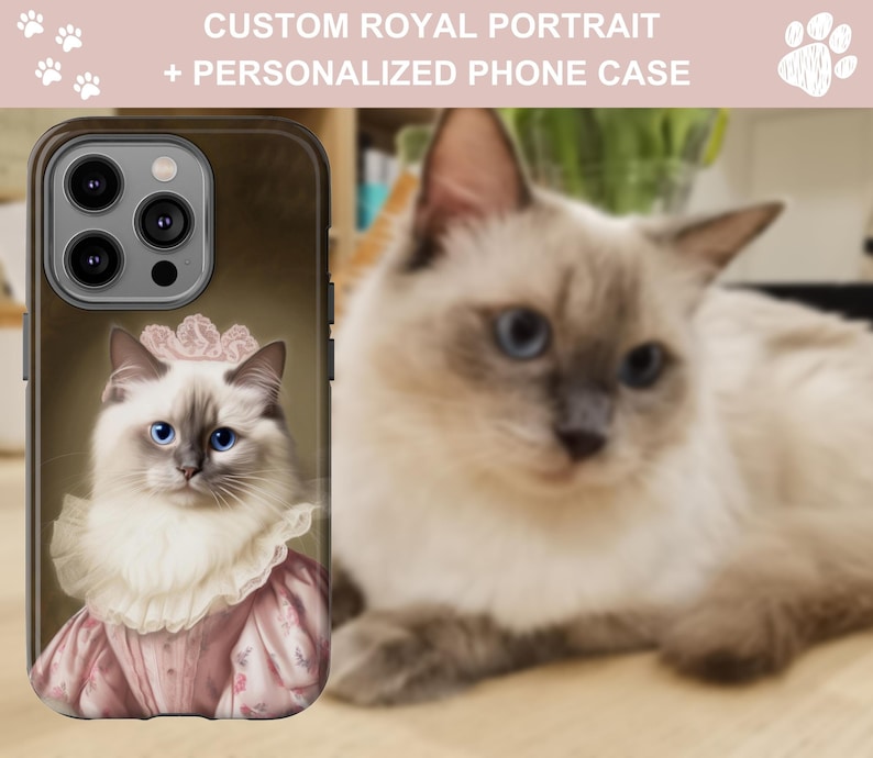 Anpassat husdjursfodral, kungligt hundporträtt, anpassat husdjursfodral, personligt hundfodral, iPhone-skal med katt bild 2