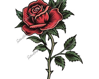 American Tattoo Style Rose PNG design digital download t shirt design, grunge rose png, trending png, viral png, trendy rose png, red rose