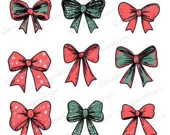 Coquette Christmas Bows PNG design, Christmas Bows PNG t shirt design, red and green coquette bows png, trending christmas png, xmas pngs