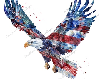 Bandiera americana Aquila Illustrazione ad acquerello Patriottico PNG, Bandiera americana Aquila calva PNG, Aquila volante png, bandiera del 4 luglio png, trendy png