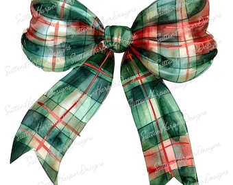 Christmas Plaid Coquette Ribbon Bow PNG, Christmas Bow PNG, Plaid bow png, red and green bow png, Xmas bow png, xmas ribbon png, trendy png