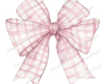 Pink and White Gingham Bow PNG, Pink Gingham Coquette Ribbon Bow PNG, pink bow png, trending bow png, coquette bow png, light pink bow png