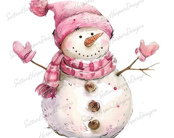 Pink Cute Snowman Illustration PNG, snowman png, girly snowman png, coquette snowman png, cute winter png, winter png, christmas png