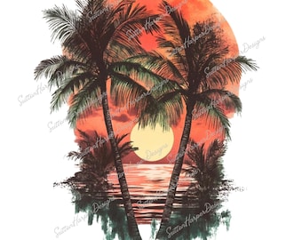 Tropical Palm Trees Sunrise Ocean PNG, tropical beach png, tropical sunset png, beach png, ocean png, tropical png t shirt design, ocean png