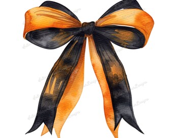 Illustrazione PNG fiocco nero e arancione di Halloween, design PNG fiocco di nastro di Halloween, design maglietta di Halloween, png di Halloween civetta, fiocco png