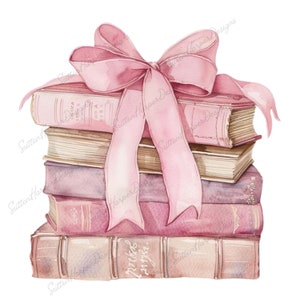 Coquette Stack of Book with Ribbon Bow png, books png, book png, girly books png, pink bow png, coquette png, book lover png, bookworm png