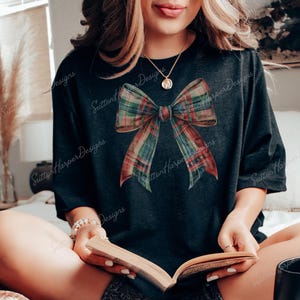 Plaid Christmas Bow PNG, Plaid Coquette Christmas Bow png design, Cute Christmas bow png, red and green plaid bow png, xmas bow png image 2