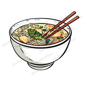 Pho Noodles Bowl Cartoon Clipart Illustration PNG, Pho Noodle Bowl and Chopsticks Cartoon Illustration png, pho png, noodles png, pho pngs