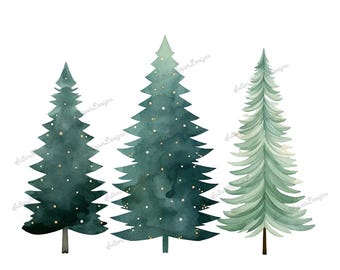 Watercolor Christmas Pine Trees Illustration png design, Christmas Trees png, X-mas tree png, Boho Christmas png, viral christmas trendy png