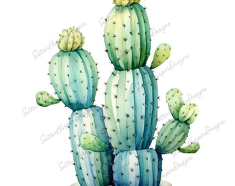Cute Cactus Saguaro Watercolor Illustration PNG, cacti png, cactus desert illustration png, trending cactus png, trendy desert cactus png