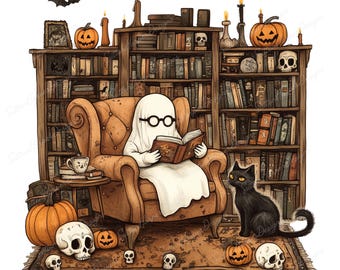 Spooky Ghost Reading Book Halloween png, Cute Bookish ghost png, ghost with book png, bookworm ghost png, book halloween png, new spooky png