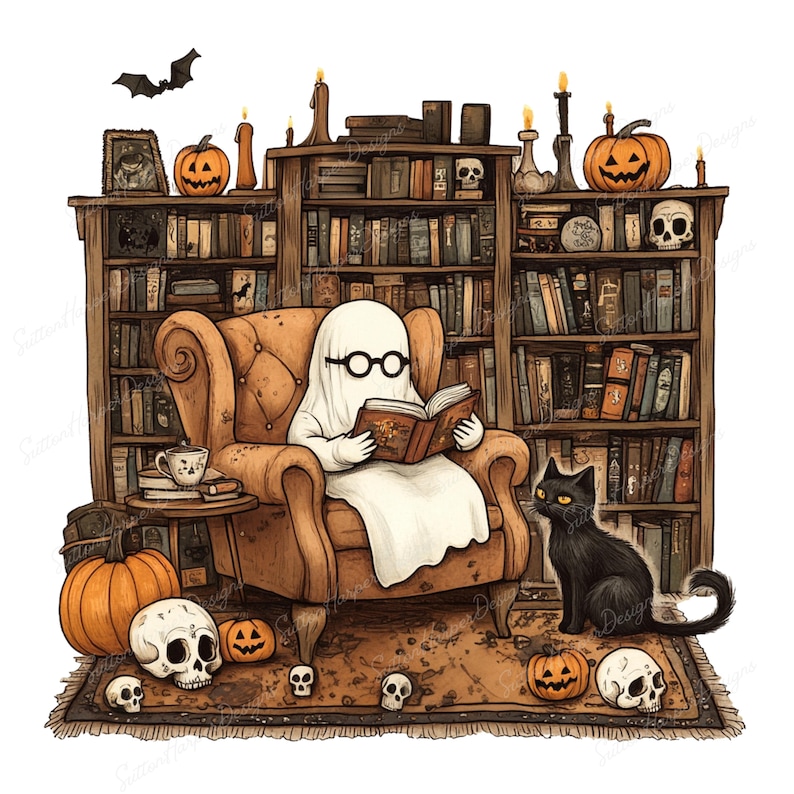 Spooky Ghost Reading Book Halloween Png, Cute Bookish Ghost Png, Ghost ...