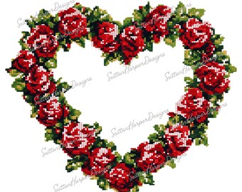 Cross Stitch Roses Heart Wreath PNG, Cross Stitch clipart, Crafter png, Grandmacore PNG, trending aesthetic png, love png, heart png